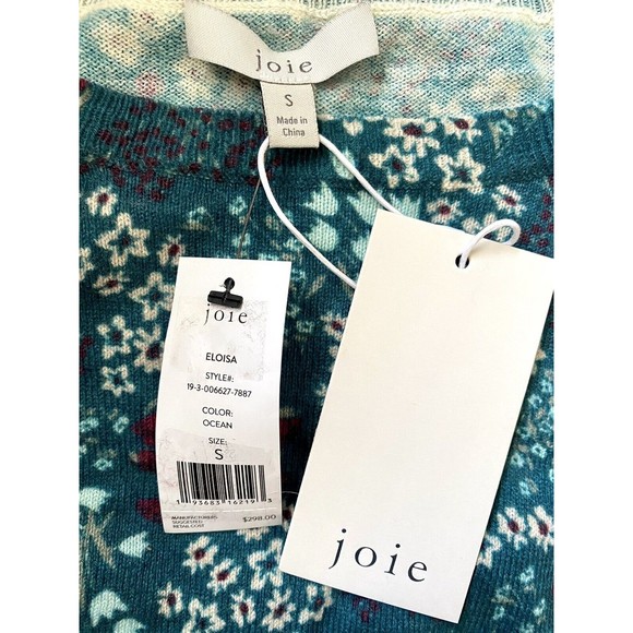 Joie Eloisa Green Floral Knit Boatneck Pullover Sweater Top Cashmere Blend XS - Picture 4 of 5